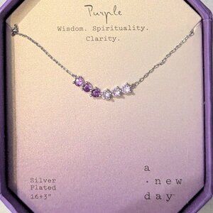 A New Day Purple-Crystal Type Stones in Silver Tone Necklace-New in Box
